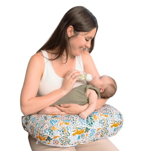 Boppy Nursing Pillow Firm Ergonomic UShaped Bottle and Breastfeeding Pillow with High Lift for Comfort and Support Spacious Surface Colorful Forest Animals - Image 1