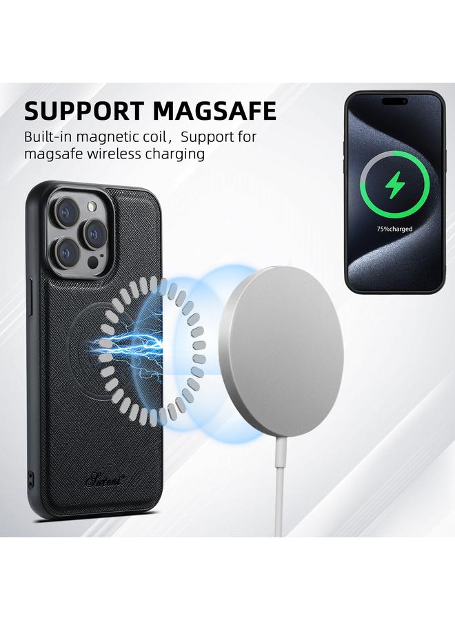 Suteni Case For iPhone 12 Pro H17 Cross Grain Leather MagSafe Detachable Wallet Phone Case - Image 4