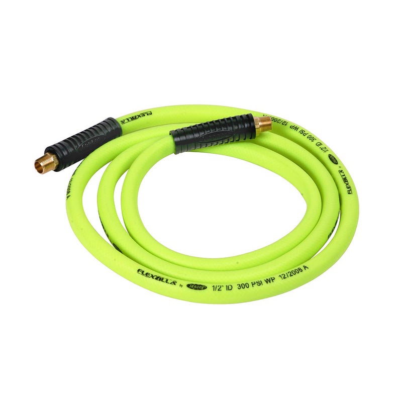 Flexzilla Swivel Whip Air Hose 12 in x 8 ft 38 in MNPT Swivel x 38 in MNPT Ends Heavy Duty Lightweight Hybrid ZillaGreen HFZ1208YW3S