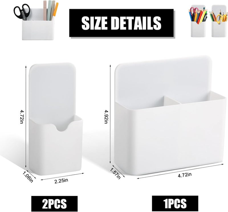 3pcs Magnetic Pen Holders, Including 1 Large Magnetic Dry Erase Marker Holder + 2 Small Magnetic Pencil Marker Holder Organizers with Magnet for Refrigerator Whiteboard Locker (White) - Image 2