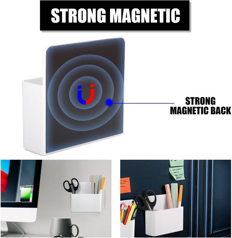 3pcs Magnetic Pen Holders, Including 1 Large Magnetic Dry Erase Marker Holder + 2 Small Magnetic Pencil Marker Holder Organizers with Magnet for Refrigerator Whiteboard Locker (White) - Image 4