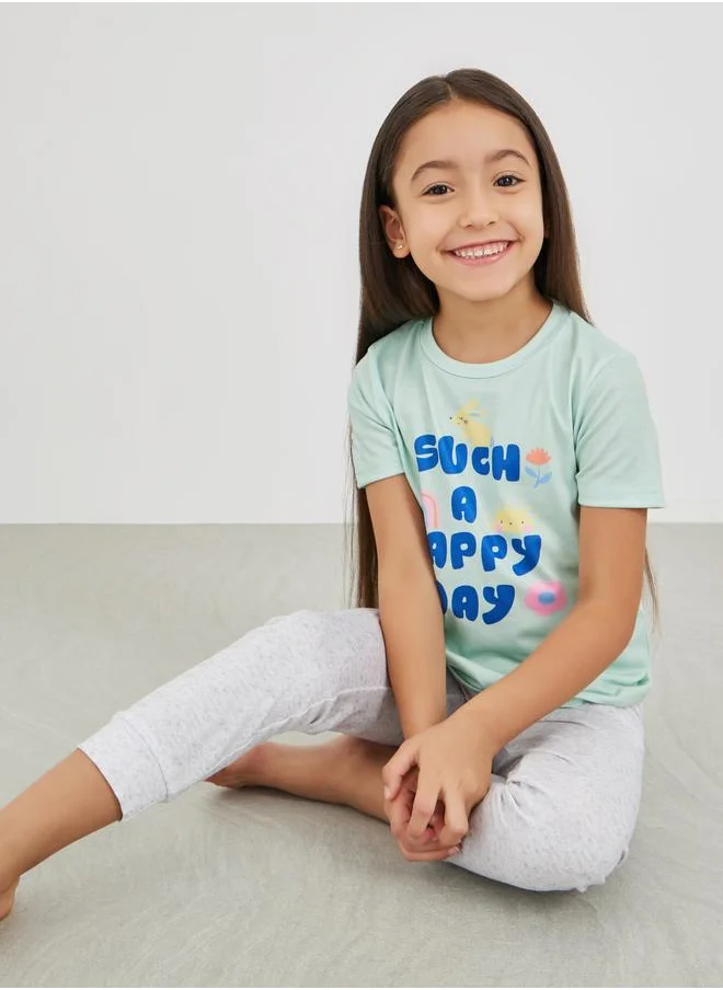 Styli Styli Slogan Print T-Shirt and Pyjama Set