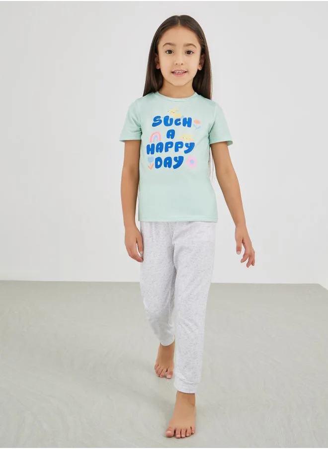 Styli Styli Slogan Print T-Shirt and Pyjama Set