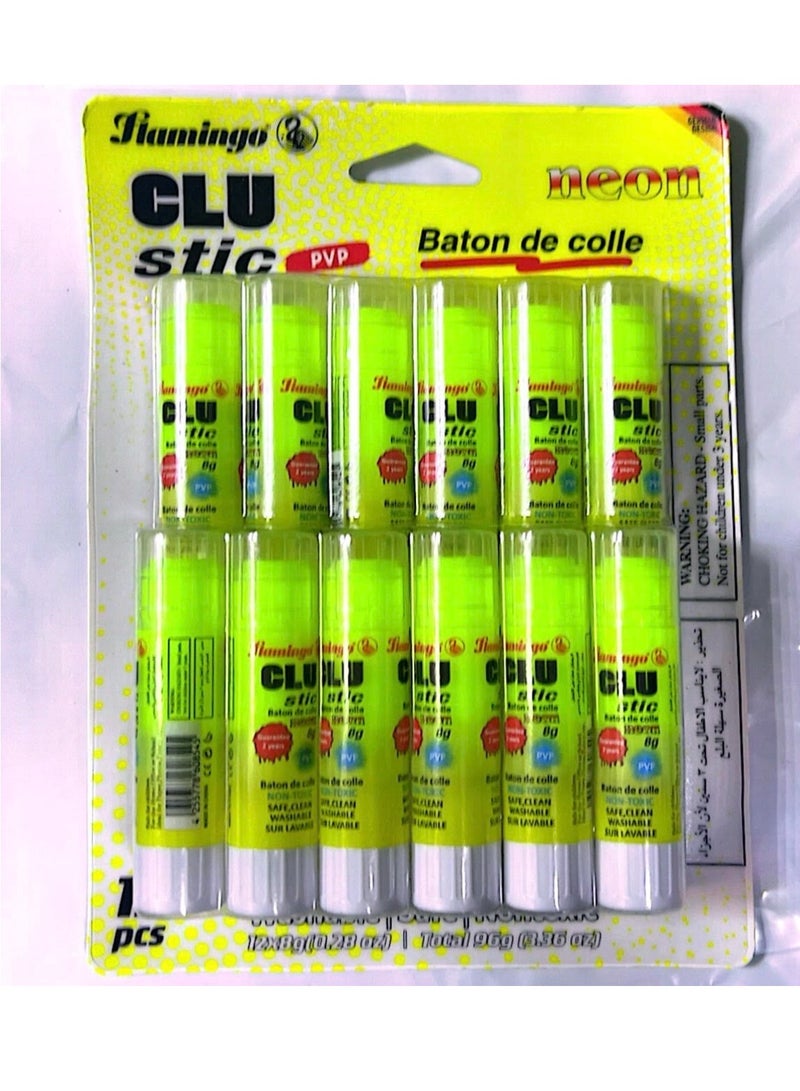 عصا صمغ فلامينجو نيون 8 جرام، عبوة من 10 قطع