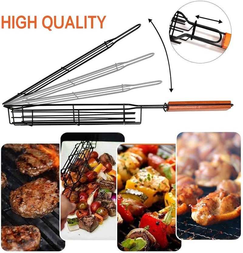 NILKANTH® Portable Grilling Basket | Nonstick BBQ Grill Basket with Handle for Outdoor Grilling of Vegetables, Fish & Meat | Barbecue Skewer Grill Net for Tandoor & Charcoal Grill (Pack of 2) - Image 4