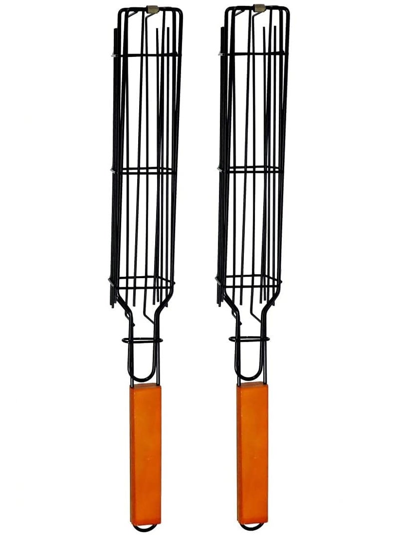 NILKANTH® Portable Grilling Basket | Nonstick BBQ Grill Basket with Handle for Outdoor Grilling of Vegetables, Fish & Meat | Barbecue Skewer Grill Net for Tandoor & Charcoal Grill (Pack of 2) - Image 3