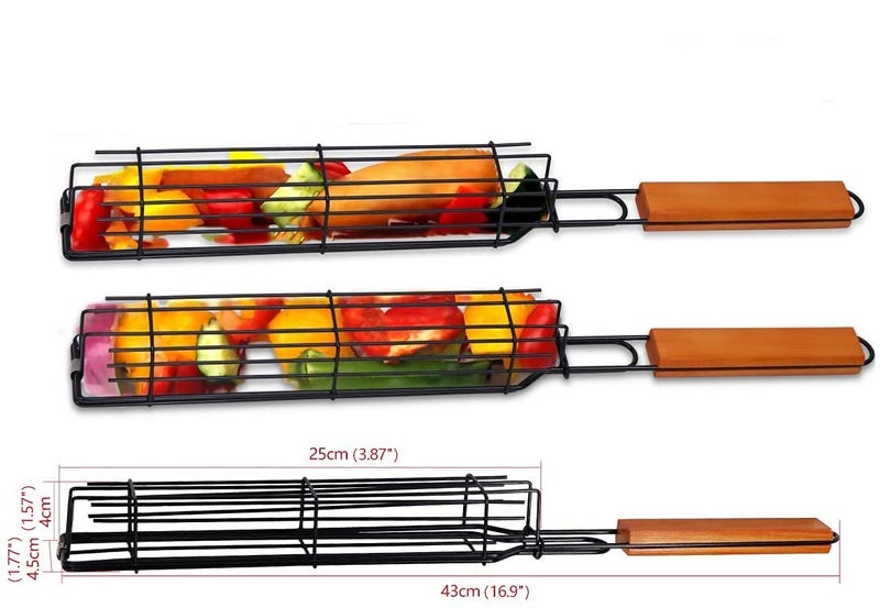 NILKANTH® Portable Grilling Basket | Nonstick BBQ Grill Basket with Handle for Outdoor Grilling of Vegetables, Fish & Meat | Barbecue Skewer Grill Net for Tandoor & Charcoal Grill (Pack of 2) - Image 2