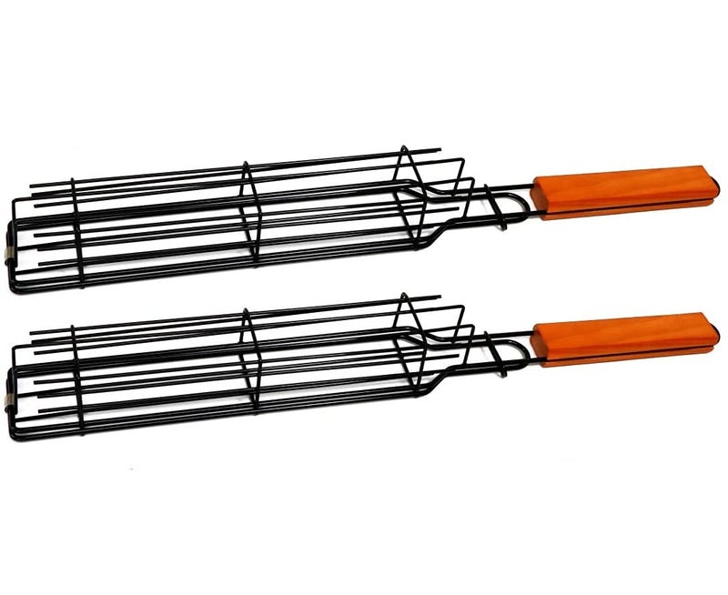 NILKANTH® Portable Grilling Basket | Nonstick BBQ Grill Basket with Handle for Outdoor Grilling of Vegetables, Fish & Meat | Barbecue Skewer Grill Net for Tandoor & Charcoal Grill (Pack of 2) - Image 1