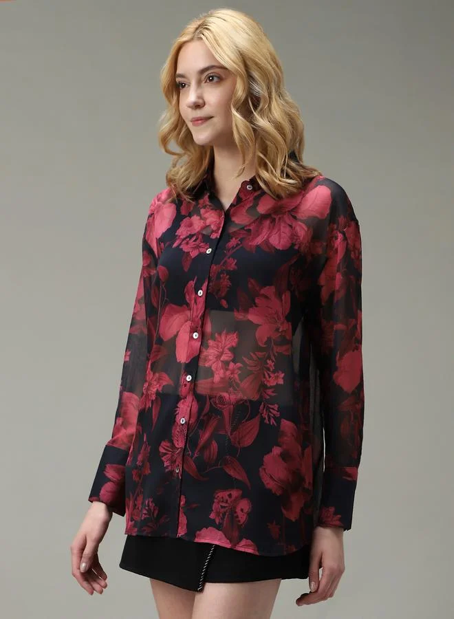 أوجيدر بلوزة طويلة بطبعة زهور وأزرار غلق