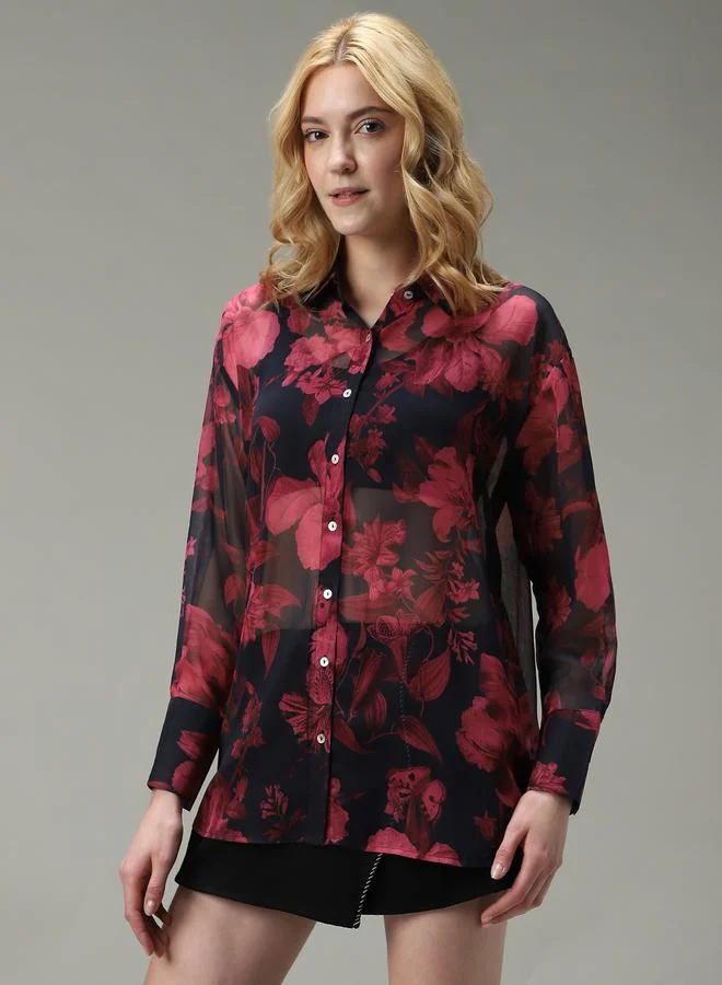 أوجيدر بلوزة طويلة بطبعة زهور وأزرار غلق