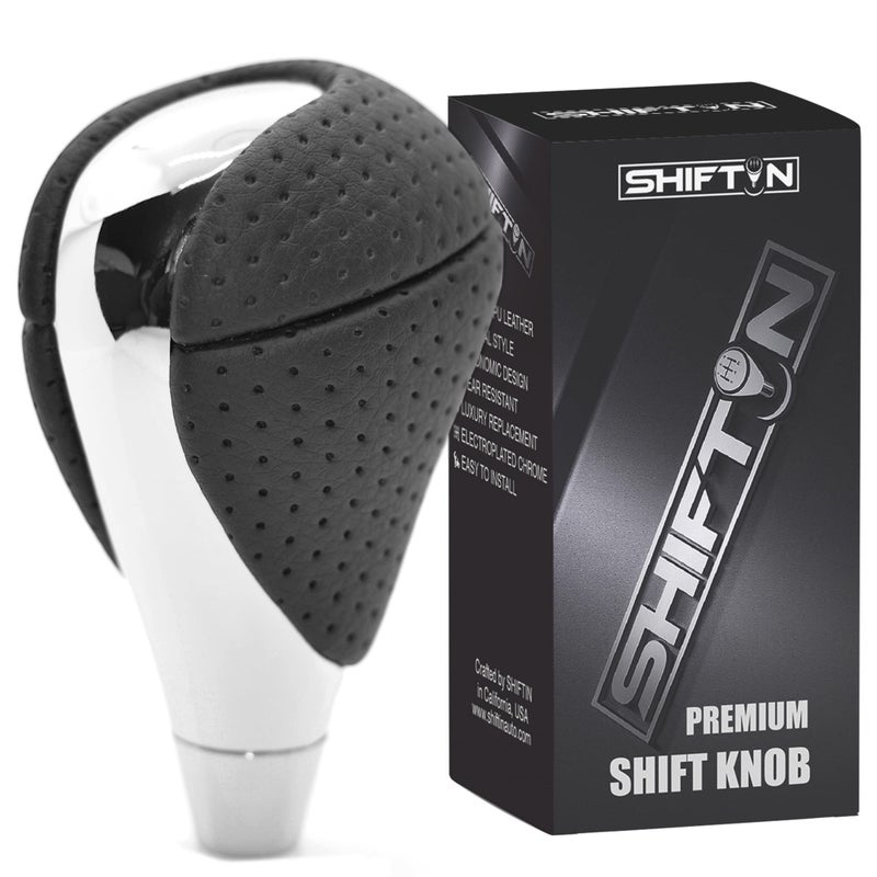 SHIFTIN Gear Shift Knob Stick Shifter for Lexus ES300h ES350 GS300 GS350 GS430 GS450h GS460 isF IS250 IS300 IS350 LS460 LS600h RX350 RX450h Punched Black LeatherChrome
