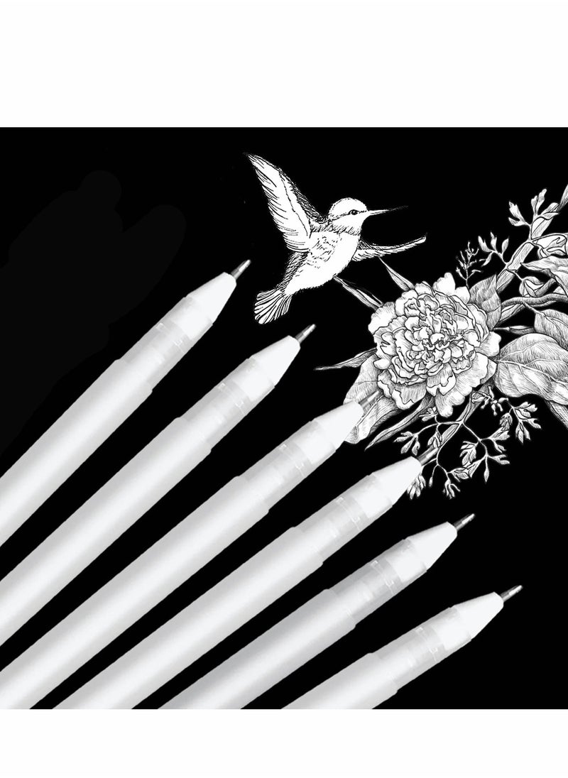 Excefore White Gel Pens 6 Pcs Fine Point Pen Set for Artists with 0.8mm Nibs Rollerball Pens Black Paper Sketching, Drawing Adult Coloring Books Illustration Taking Notes  - Image 1
