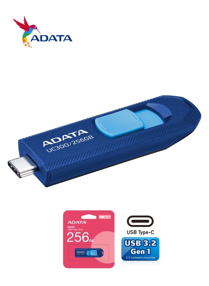 ADATA UC300 256GB USB 3.2 Gen 1 Type-C Flash Drive | Lightweight and Fast Data Transfer | Blue Black  - Image 3