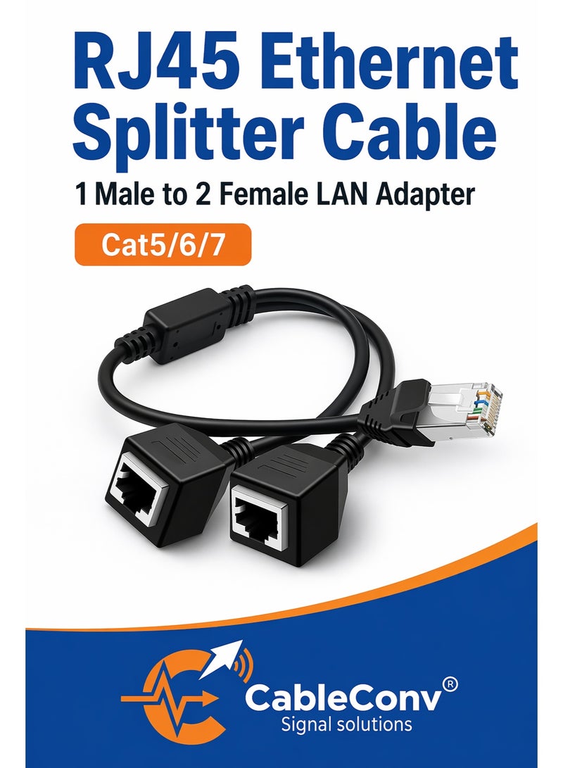 CABLE CONV RJ45 Ethernet Splitter Cable 1 Male to 2 Female LAN Adapter | Cat5 Cat6 Cat7 Network Connector - Image 1