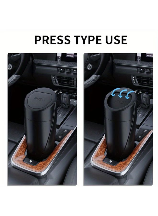 1pc Blue Covered Car Trash Can Portable Small Cup Holder Interior Accessory - Image 3