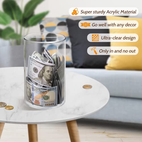 Hicocool Clear Piggy Bank, Acrylic Piggy Bank for Adults Must Break to Open, Unopenable Money Saving Box for Boys Girls Birthday Gift (8" H x 5" D) - Image 4