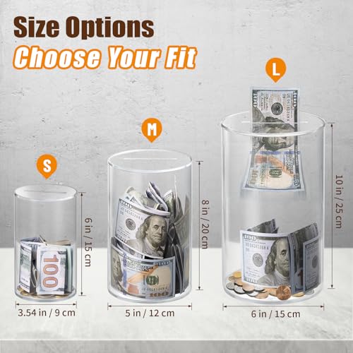 Hicocool Clear Piggy Bank, Acrylic Piggy Bank for Adults Must Break to Open, Unopenable Money Saving Box for Boys Girls Birthday Gift (8" H x 5" D) - Image 2