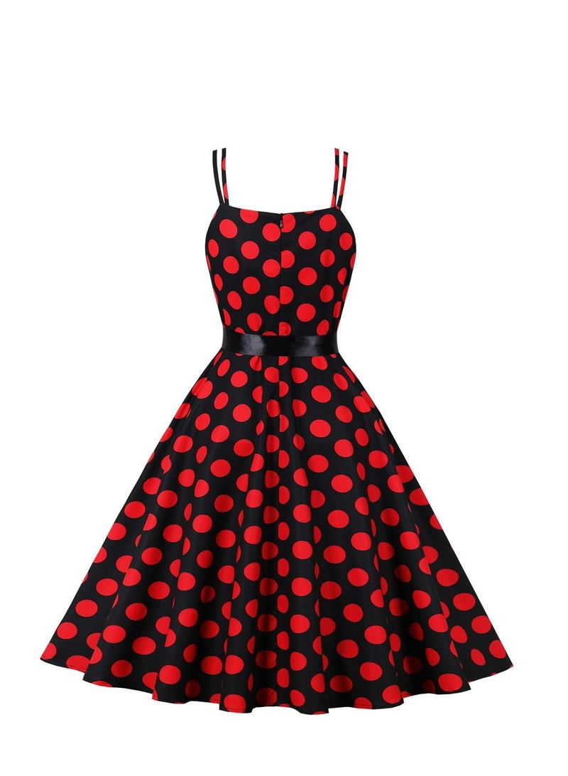 Loquat Vintage Large Hem Lace Up Polka Dot Printed Strap Black/Red  - Image 2