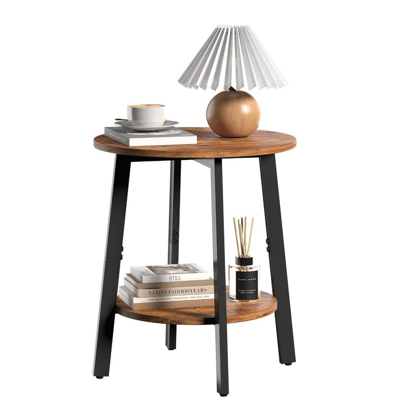 sthmec Side Table Small Round End Table with Storage Shelf for Small Space 2Tier Bedside Table Sofa Couch Table Round Accent Table Nighstands for Living Room Bedroom Rustic Brown
