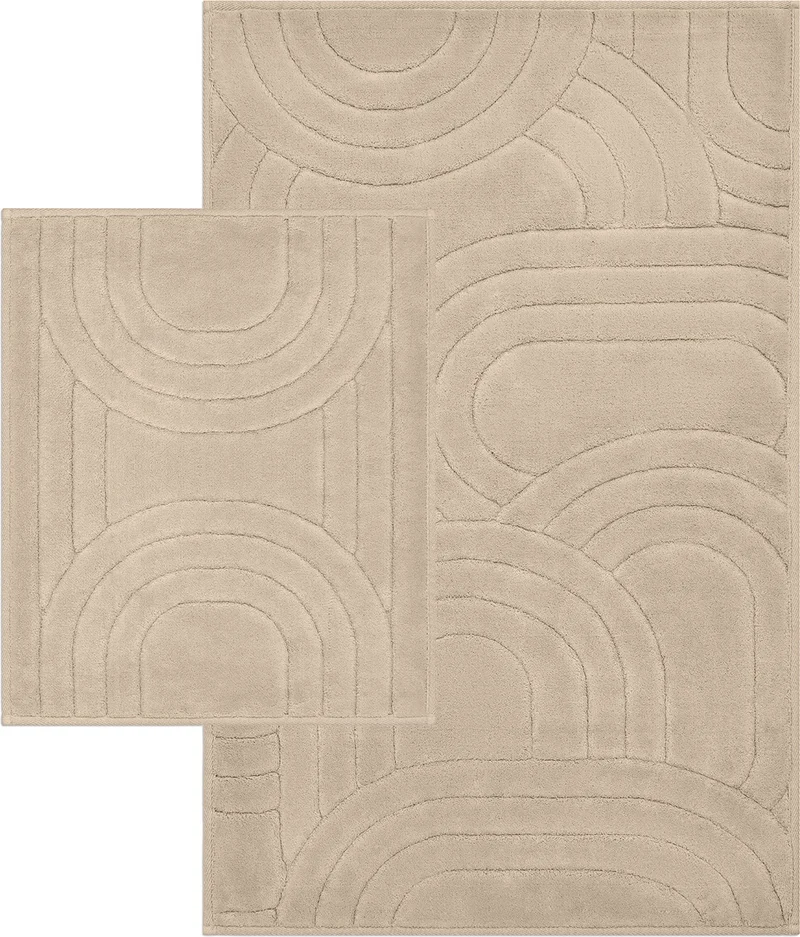Bluenity Diamond Circle Natural Cotton Bathroom Rug Set