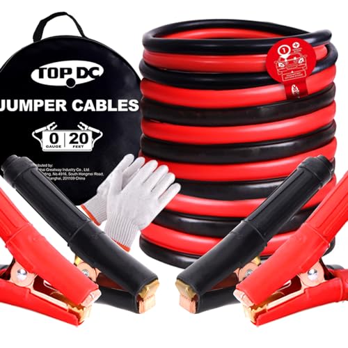 TOPDC 0 Gauge 20 Feet Jumper Cables for Car, SUV and Trucks Battery, Heavy Duty Automotive Booster Cables for Jump Starting Dead or Weak Batteries with Carry Bag(TD-P0020) - Image 1