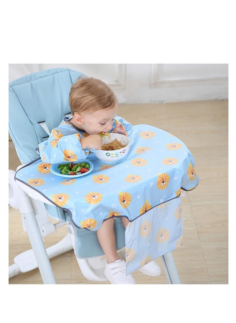 Waterproof Baby Weaning Bib, Anti-Dirty Feeding Bib for Babies, High Chair Shirt Bib for Weaning Supplies (Blue Lion Design) - Image 2