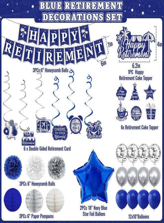 REDWORD Retirement Party Decorations, Blue Silver Retirement Decorations for Men Women Including Tassel Garland Banner HAPPY RETIREMENT Banner Backdrop Sash Hanging Swirl Balloons Honeycomb Ball Cake Toppers - Image 2