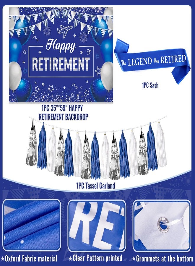 REDWORD Retirement Party Decorations, Blue Silver Retirement Decorations for Men Women Including Tassel Garland Banner HAPPY RETIREMENT Banner Backdrop Sash Hanging Swirl Balloons Honeycomb Ball Cake Toppers - Image 3