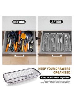 KASTWAVE Silverware Utensil Organizer, Stainless Steel Mesh Drawer Organizer for Flatware, Knives, Pen, Cosmetic, 4Pcs  - Image 3