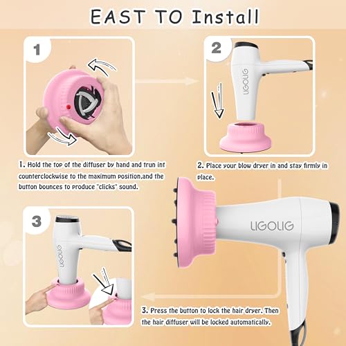 LIGOLIG Hair Dryer Diffuser for Curly and Natural Wavy Hair,Universal Hair Diffuser,Hair Dryer Diffuser Attachment (Pink) - Image 5