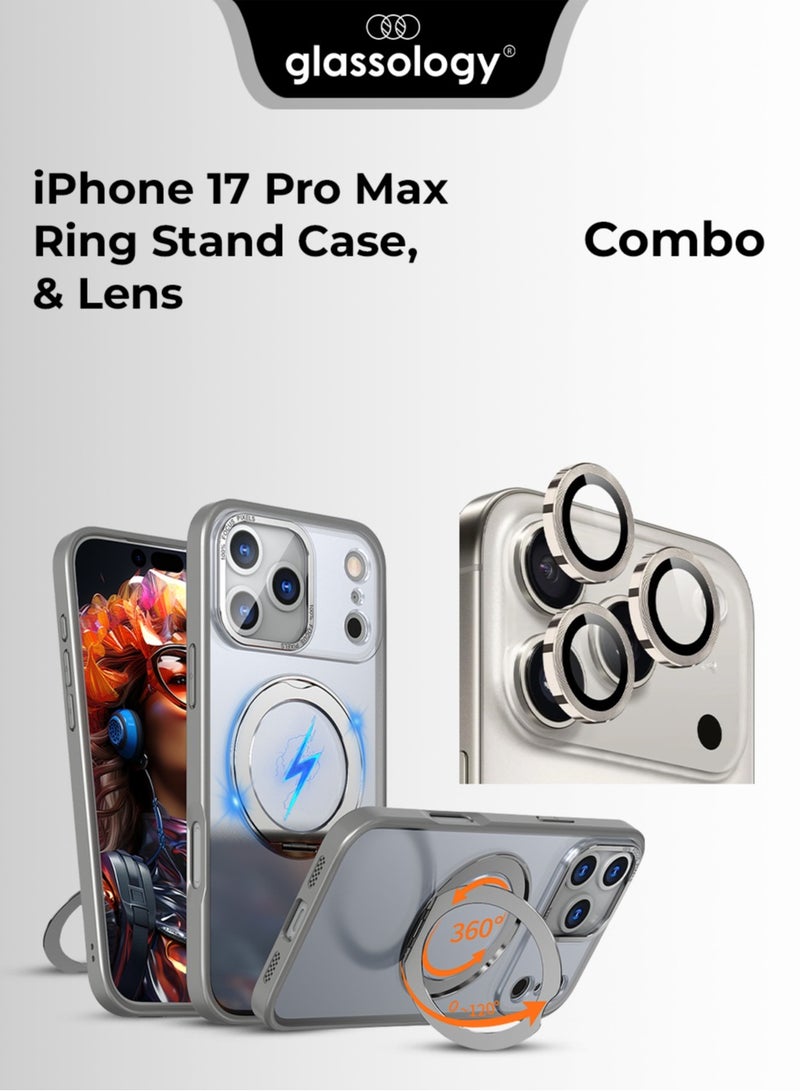 جلاسولوجي iPhone 17 Pro Grey Duo – MagSafe Ring Stand Case + Premium Lens Protector - Image 1