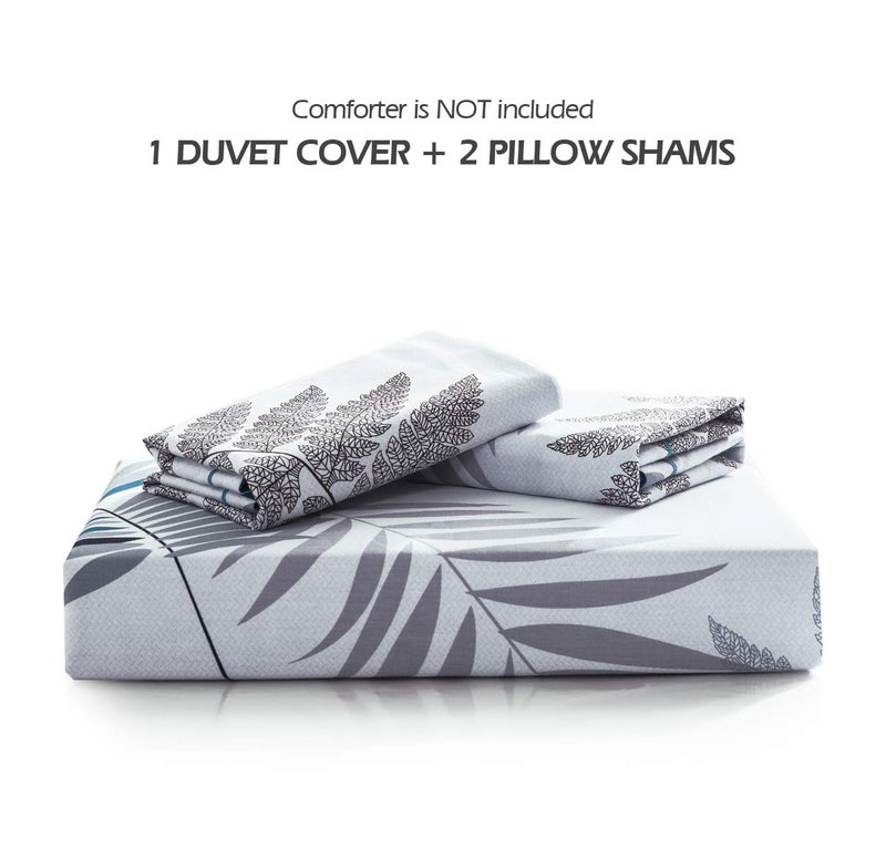 SLEEPBELLA Duvet Cover Set  600 Thread Count Cotton White Leaf Floral Pattern Print Reversible Comforter Cover Set (King  Peacock Blue-Leaf) - Image 5