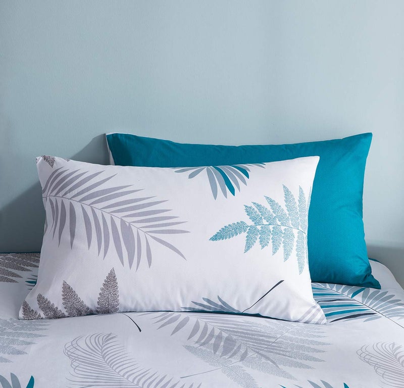 SLEEPBELLA Duvet Cover Set  600 Thread Count Cotton White Leaf Floral Pattern Print Reversible Comforter Cover Set (King  Peacock Blue-Leaf) - Image 4