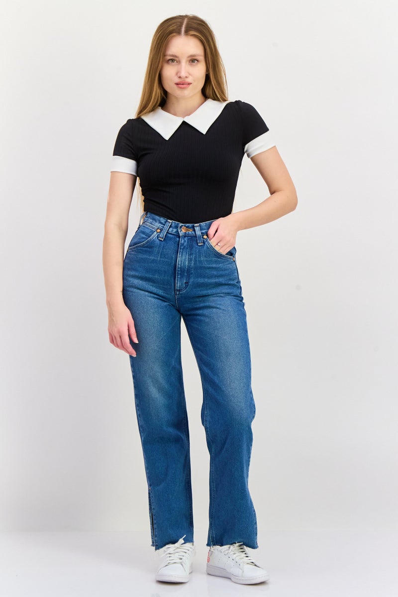 Wrangler جينز نسائي بقصة عادية، ارتفاع متوسط، ساق مستقيم بدون مرونة، أزرق متوسط - Image 2