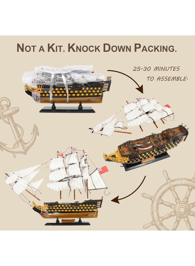 NAUTIMALL HMS Victory Model Ship, 24 inch Handcrafted Wooden Replica with Canvas Sails, Naval Warship Display Model (V60) - Image 3