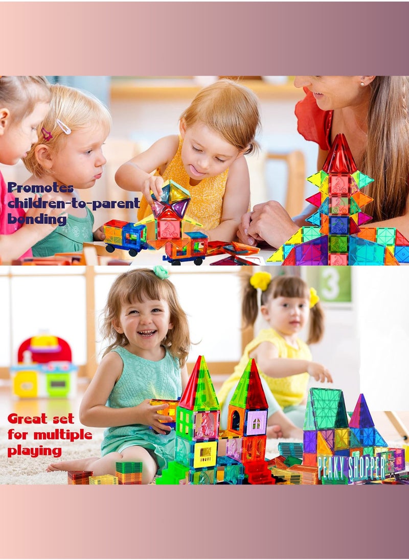 PEAKY KIDS 130 pcs magnetic tiles for kids,  stem approved educational magnetic blocks, 3d montessori toys for boys girls, constructing structures shapes building sets for brain activity & creativity  - Image 3