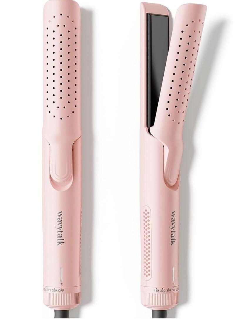1 Inch Curling Iron Airflow Styler With 360° Cooling Air To Lock In Curls Quicker Hair Straightener And Curler 2 In 1 For All Hair Types Pink