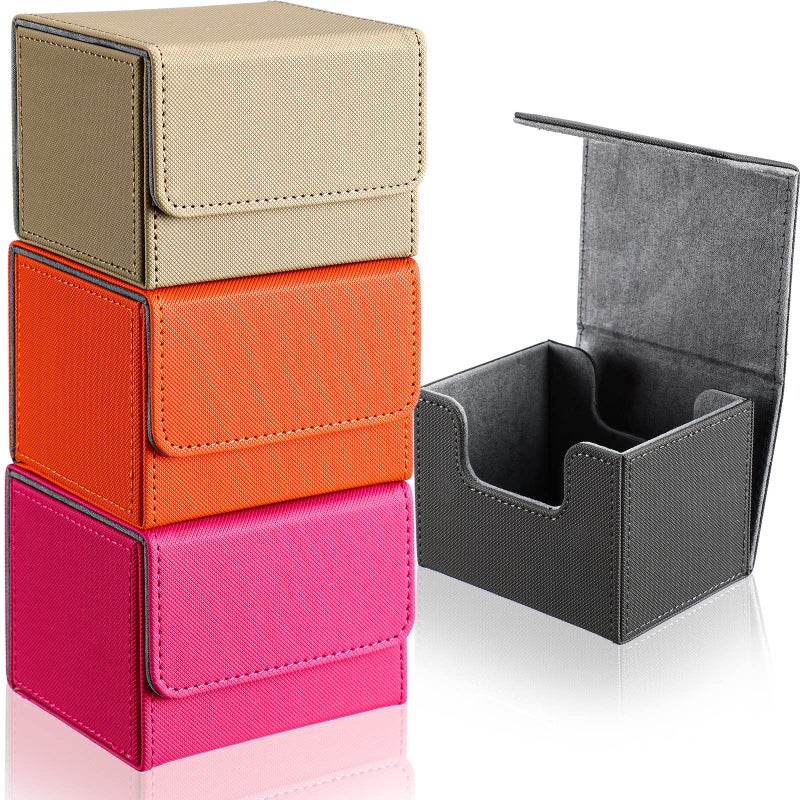 Yookeer 4 Pieces Leather Deck Card Boxes Cards Deck Game Box for Collectible Playing Card Box Compatible with MTG CommanderPink Orange Sand GrayHorizontal - Image 2