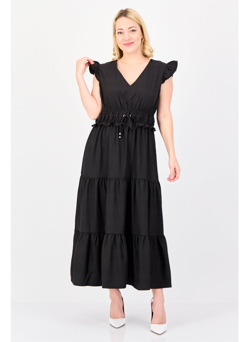 Area Stars Women Pleated Maxi Dress, Black  - Image 1