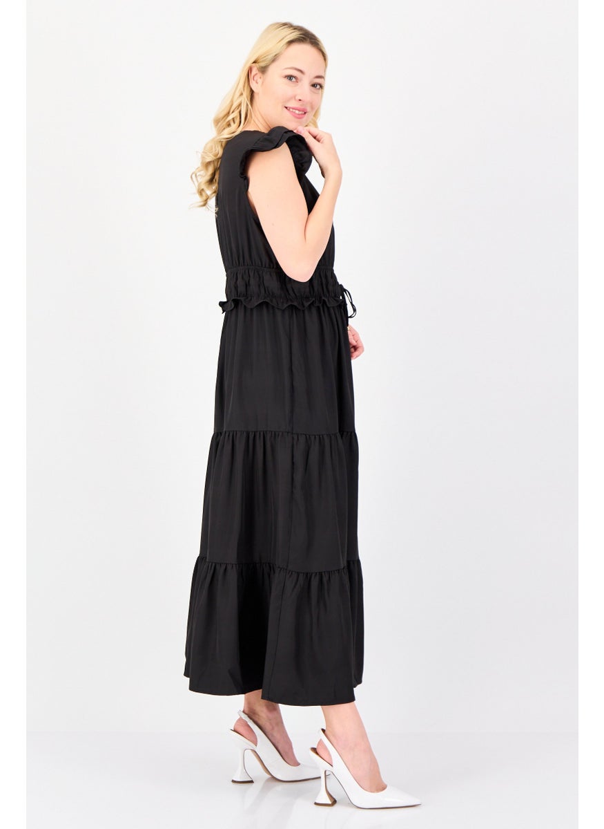 Area Stars Women Pleated Maxi Dress, Black  - Image 4