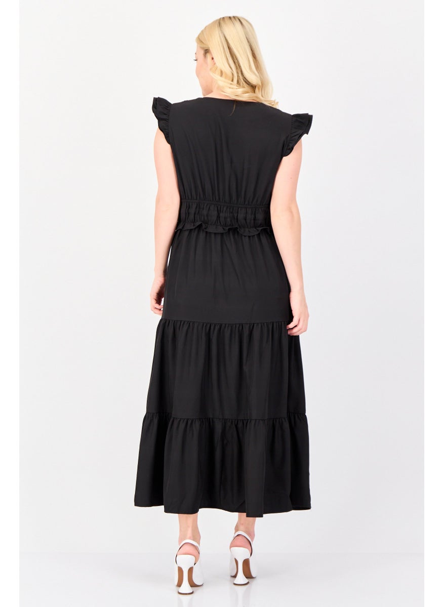 Area Stars Women Pleated Maxi Dress, Black  - Image 3
