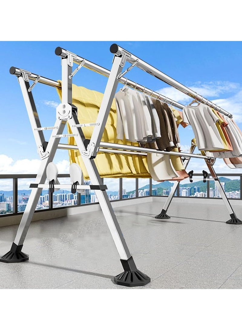 INSIJAM Clothes Drying Rack Foldable Drying Rack Stainless Steel 5 Poles Laundry Rack Clothes Drying Rack with Shoe Rack Space Saving Laundry Drying Rack for Indoor Outdoor with Windproof Hooks - Image 1