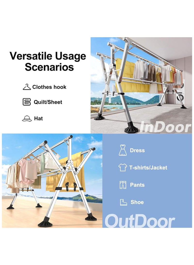 INSIJAM Clothes Drying Rack Foldable Drying Rack Stainless Steel 5 Poles Laundry Rack Clothes Drying Rack with Shoe Rack Space Saving Laundry Drying Rack for Indoor Outdoor with Windproof Hooks - Image 2