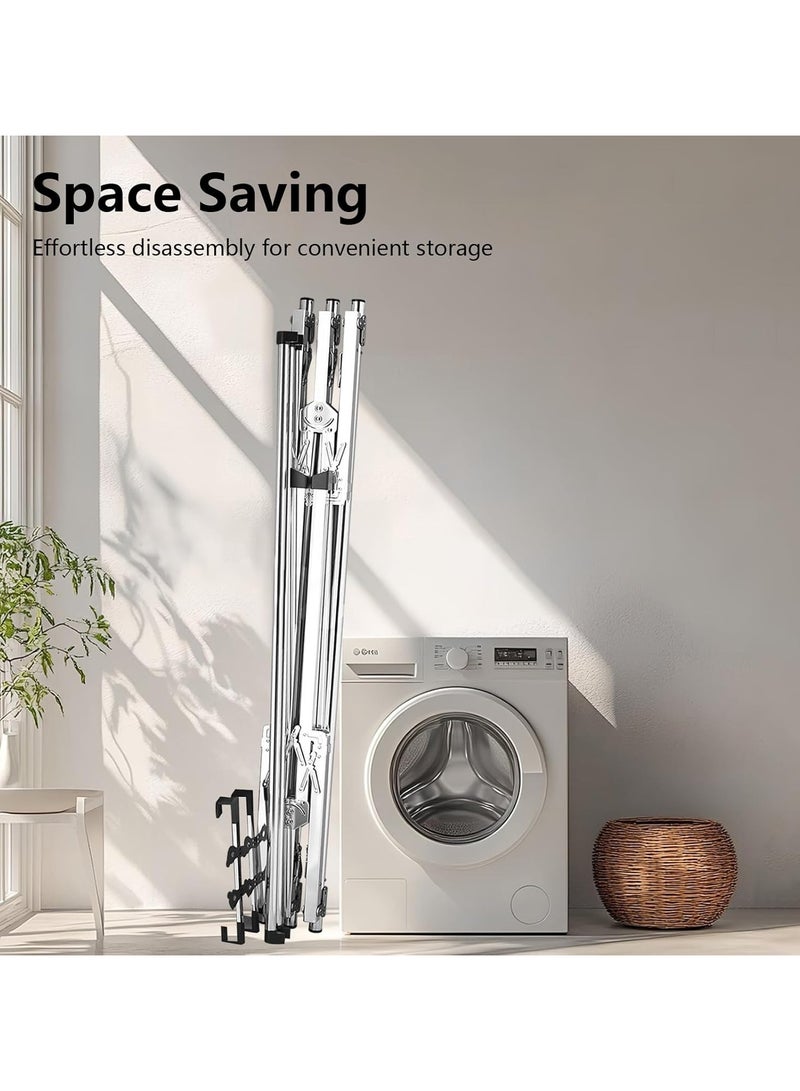 INSIJAM Clothes Drying Rack Foldable Drying Rack Stainless Steel 5 Poles Laundry Rack Clothes Drying Rack with Shoe Rack Space Saving Laundry Drying Rack for Indoor Outdoor with Windproof Hooks - Image 4