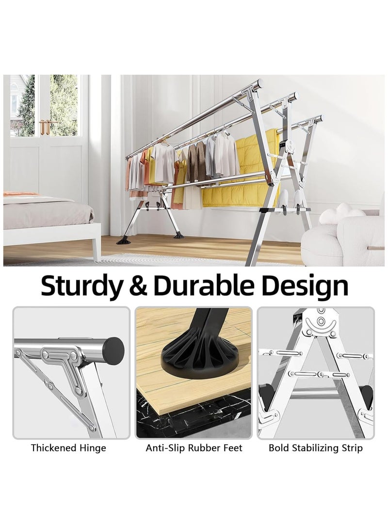 INSIJAM Clothes Drying Rack Foldable Drying Rack Stainless Steel 5 Poles Laundry Rack Clothes Drying Rack with Shoe Rack Space Saving Laundry Drying Rack for Indoor Outdoor with Windproof Hooks - Image 5