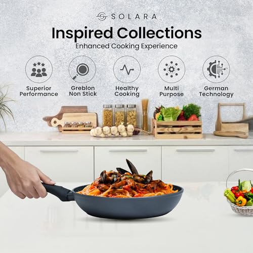 SOLARA Non Stick Frying Pan 24cm, Granite Omlette Egg Pan, Induction&Gas Fry Pan, Fish Pan, Frying pan Non Stick, PFOA Free, Dishwasher Safe Frying pan - Black - Image 3
