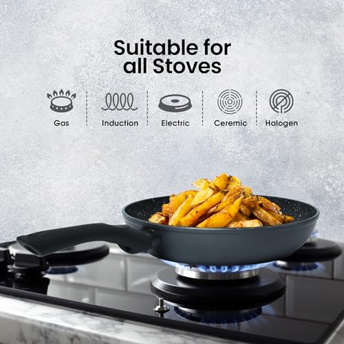 SOLARA Non Stick Frying Pan 24cm, Granite Omlette Egg Pan, Induction&Gas Fry Pan, Fish Pan, Frying pan Non Stick, PFOA Free, Dishwasher Safe Frying pan - Black - Image 4