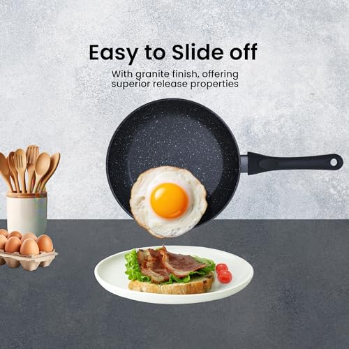 SOLARA Non Stick Frying Pan 24cm, Granite Omlette Egg Pan, Induction&Gas Fry Pan, Fish Pan, Frying pan Non Stick, PFOA Free, Dishwasher Safe Frying pan - Black - Image 5