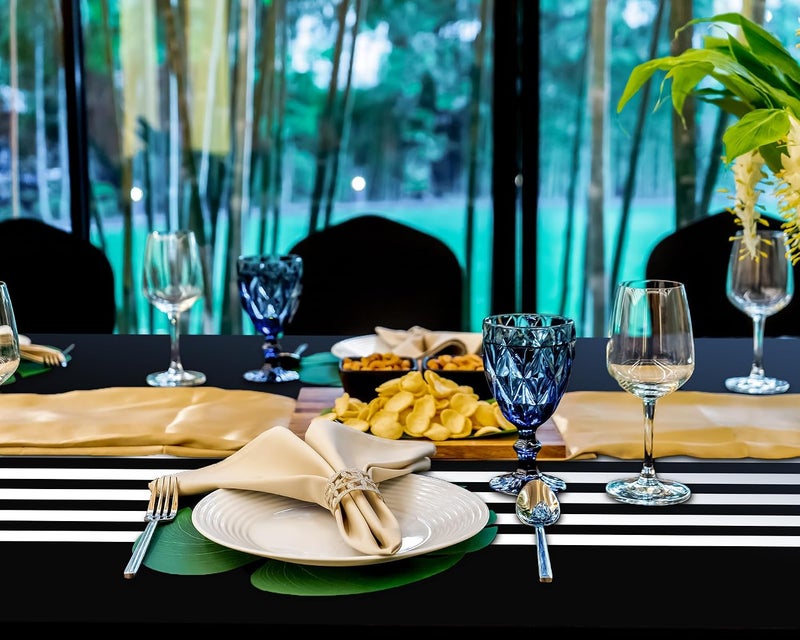 Oudain 6 Pcs Striped Tablecloth 108 x 54 Inch Disposable Plastic Table Cloth Waterproof Tablecloth Rectangle Table Cover for Birthday Wedding Bridal Party Supplies (Black White) - Image 4