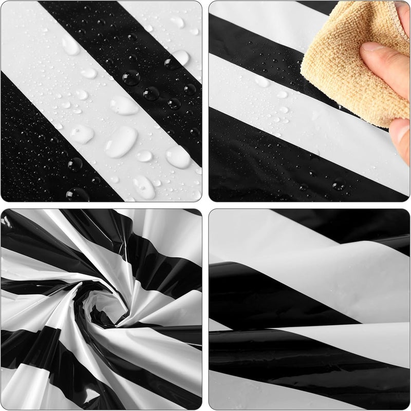 Oudain 6 Pcs Striped Tablecloth 108 x 54 Inch Disposable Plastic Table Cloth Waterproof Tablecloth Rectangle Table Cover for Birthday Wedding Bridal Party Supplies (Black White) - Image 3
